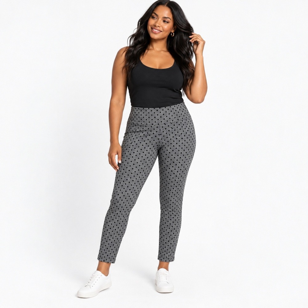 Chico's Zenergy Size 1 M Gray Black Polka Dot Pull On Ankle Pants Stretch